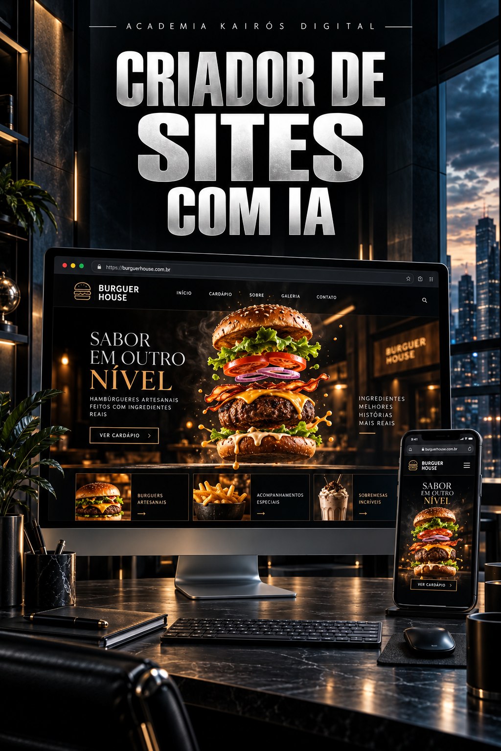 Arte do Criador de Sites com IA, da Academia Kairós Digital